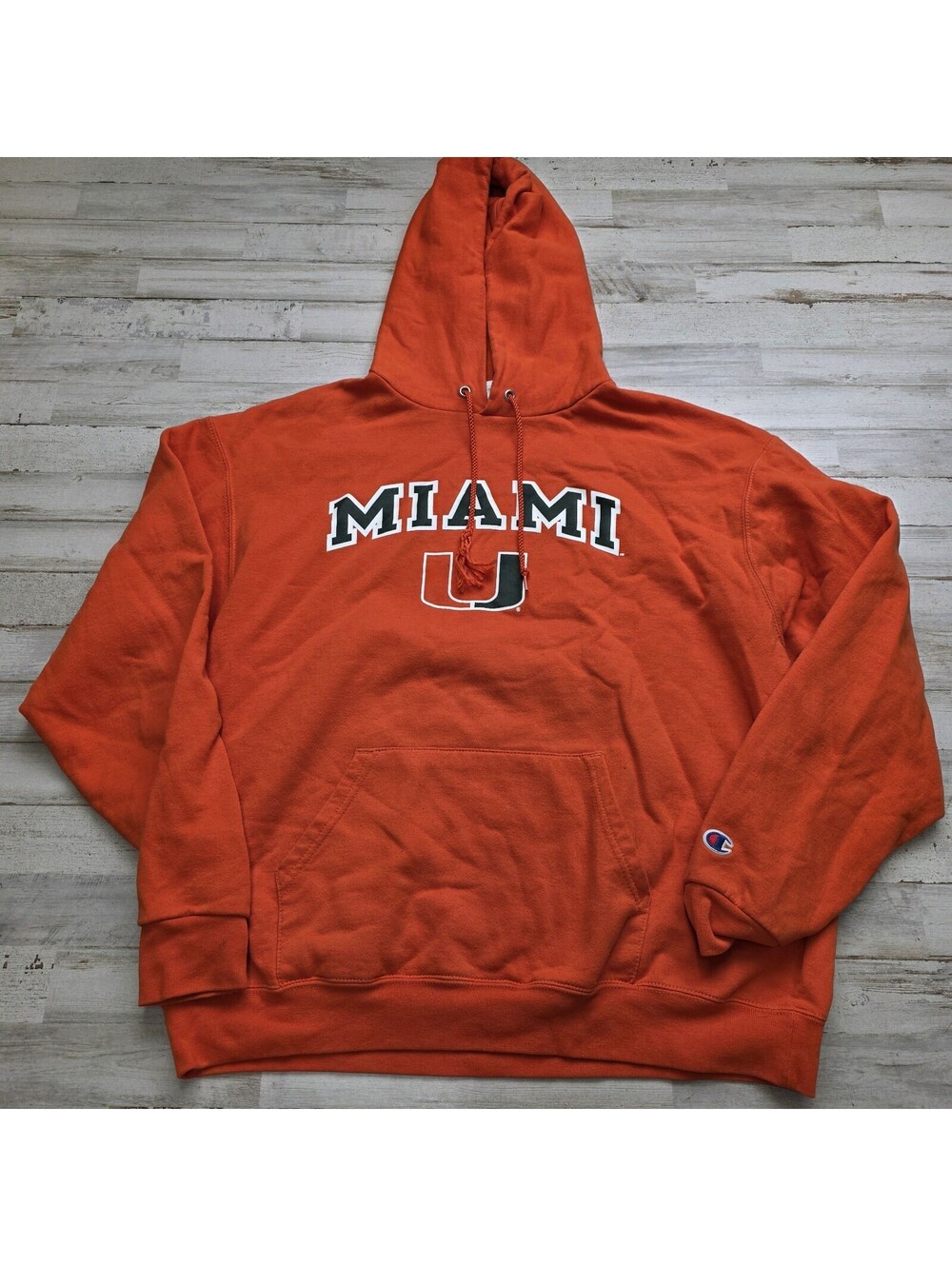 Miami Hurricanes Pullover Hoodie Sweatshirt Mens LG Orange Champion